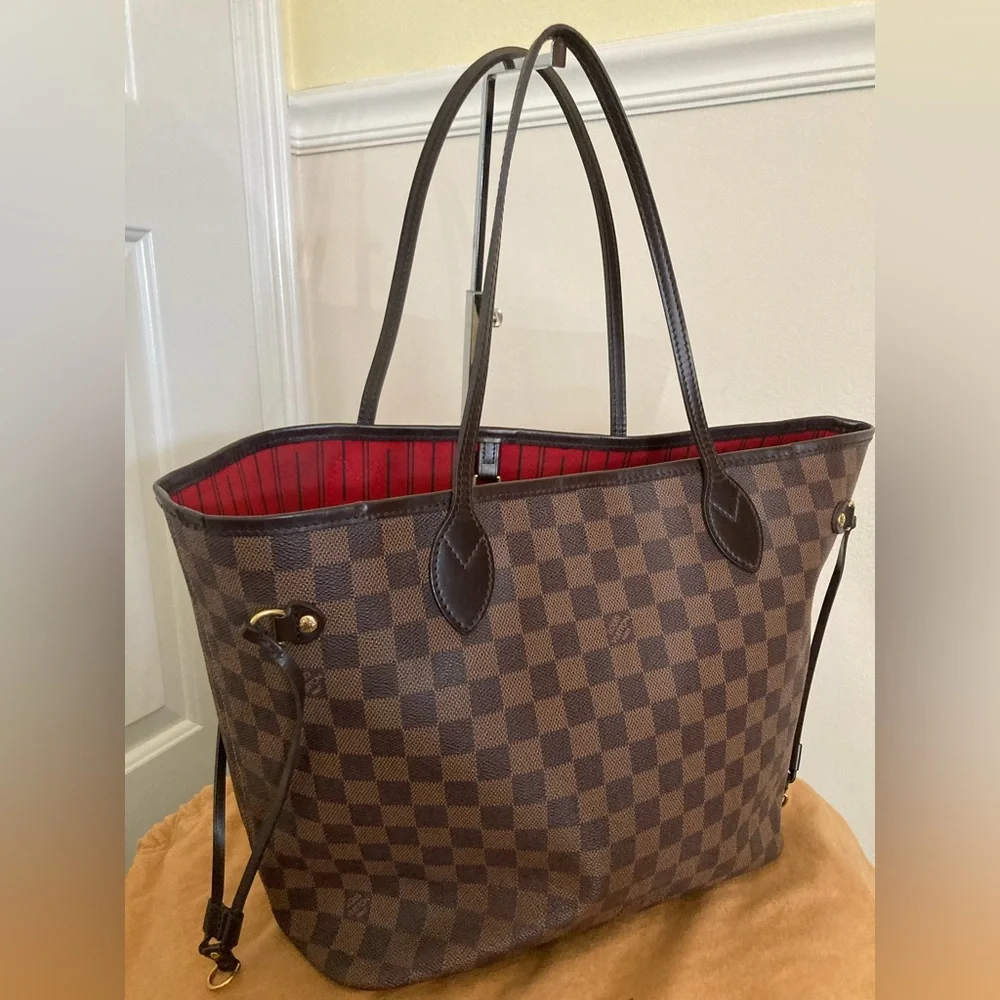 LOUIS VUITTON DAMIER EBENE NEVERFULL MM SHOULDER BAG WITH DUST BAG
